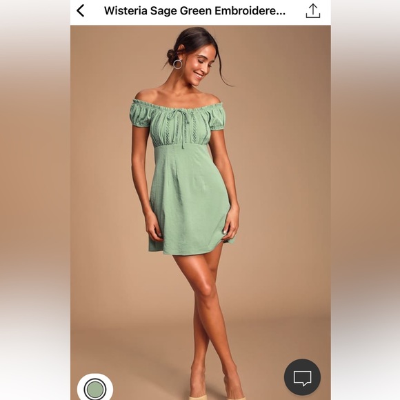 Lulus Wisteria Sage off the shoulder mini dress - Picture 1 of 8